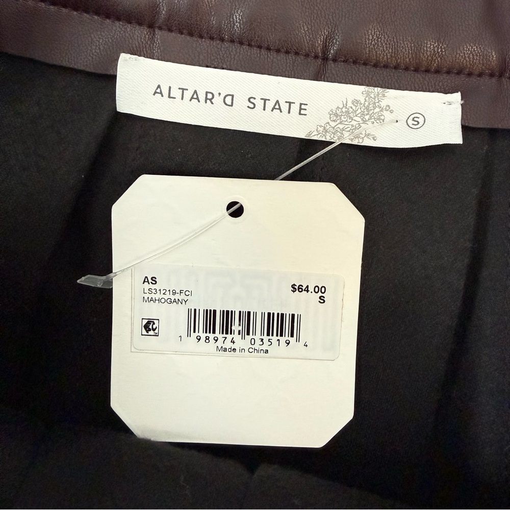 Altar’d State Pleated PU Faux Leather Mini Skirt‎ Mahogany S - Picture 3 of 6